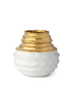 VASO GRES BIANCO/ORO DIA.15X15CM