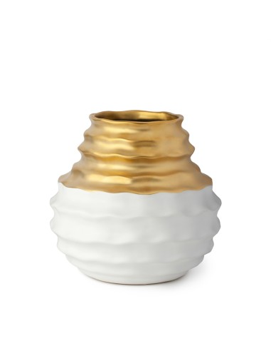 VASO GRES BIANCO/ORO DIA.15X15CM
