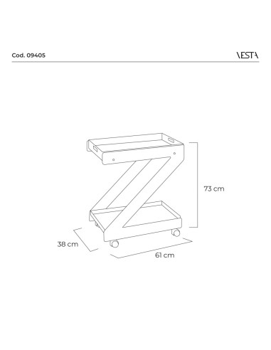 Vesta Home - Carrello Zeta·trasparente·61 X 38 X 73 H Th. Structure 15 Mm Th. Tray 5 Mm