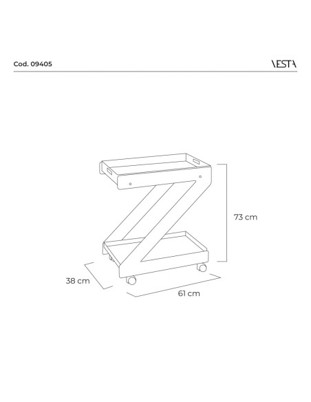 Vesta Home - Carrello Zeta·trasparente·61 X 38 X 73 H Th. Structure 15 Mm Th. Tray 5 Mm