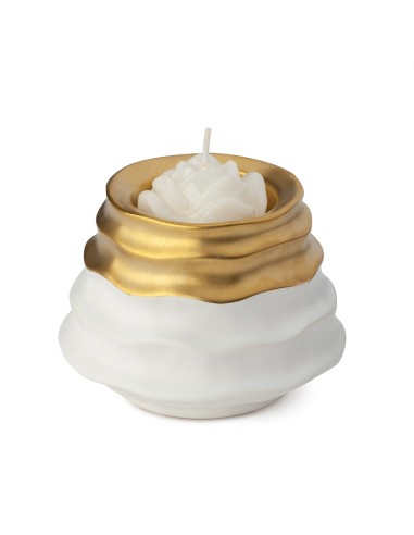 PORTACANDELA GRES BIANCO/ORO DIA.10X8CM