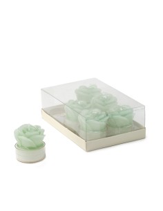 BOX 6 CAND.TEALITE ROSA LACC.VERDE 4CM