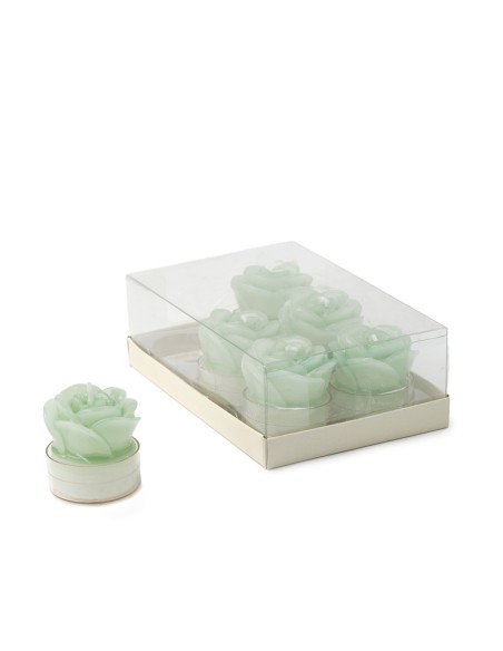 BOX 6 CAND.TEALITE ROSA LACC.VERDE 4CM