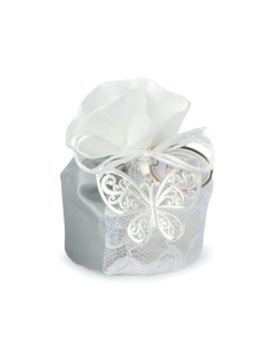 SECCHIELLO GRIGIO 10CM FARFALLA METALLO