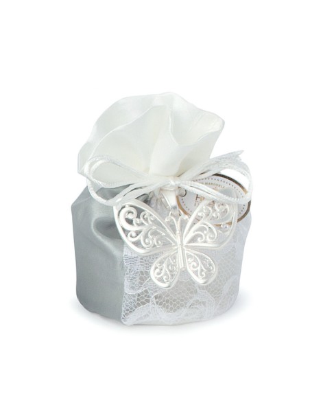 SECCHIELLO GRIGIO 10CM FARFALLA METALLO