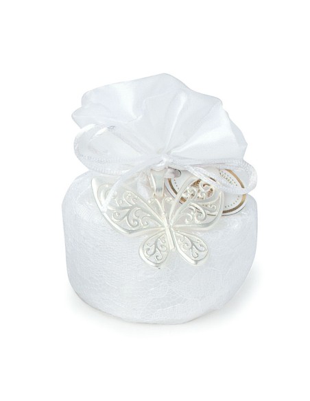 SECCHIELLO BIANCO 10CM FARFALLA METALLO
