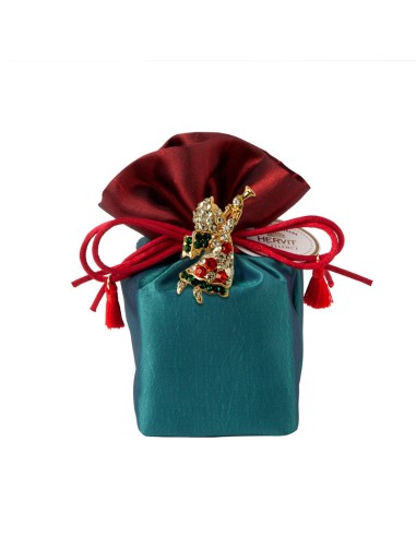 Sacchetto Taffeta' Royal X'Mas 6X6X14Cm con spilla gioiello