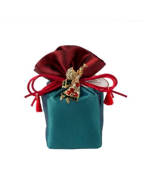 Sacchetto Taffeta' Royal X'Mas 6X6X14Cm con spilla gioiello
