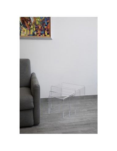 Vesta Home - Tris Tavolini·trasparente·33 X 49,5 X 41 H Cm 33 X 39,5 X 36 H 33 X 29,5 X 31 H Th. 8 Mm