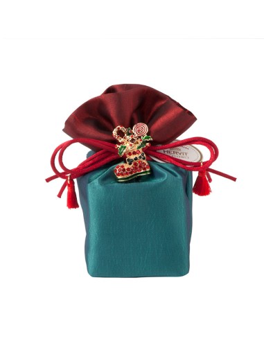 Sacchetto Taffeta' Royal X'Mas 6X6X14Cm con spilla gioiello