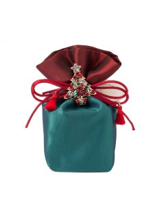 Sacchetto Taffeta' Royal X'Mas 6X6X14Cm con spilla gioiello