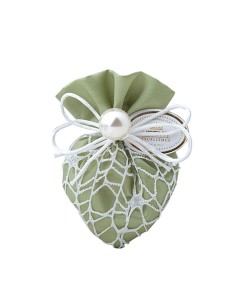 SACCHETTINO CUORE VERDE 10CM C/PERLA