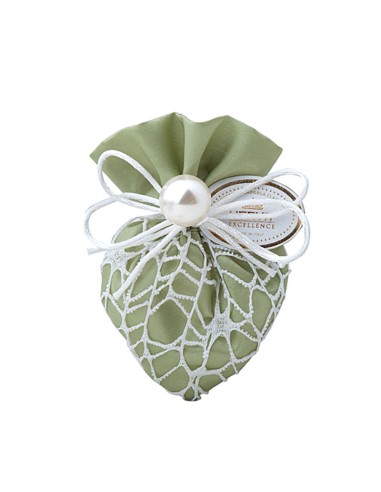SACCHETTINO CUORE VERDE 10CM C/PERLA