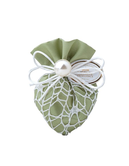 SACCHETTINO CUORE VERDE 10CM C/PERLA