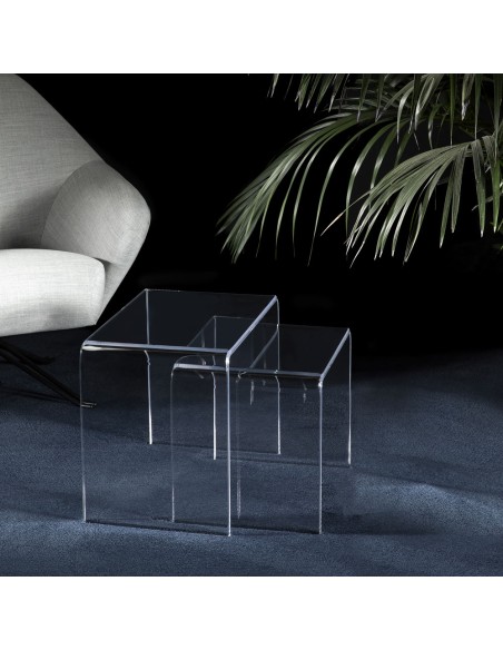 Vesta Home - Bis Tavolini·trasparente·33 X 49,5 X 41 H 33 X 39,5 X 36 H Th. 8 Mm