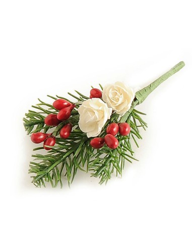 Rametto pino 9 cm con 2 rose bianche