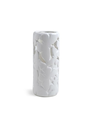 Portaessenza traforato farfalle in ceramica bianca cm 6 x 15