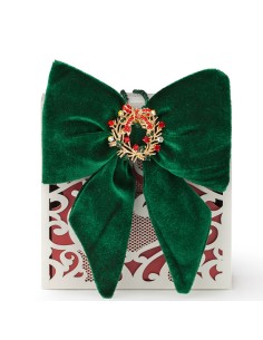 Fiocco Appendibile in Velluto Verde X'Mas 14X18Cm con elegante spilla applicata