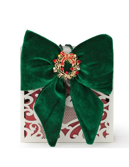 Fiocco Appendibile in Velluto Verde X'Mas 14X18Cm con elegante spilla applicata