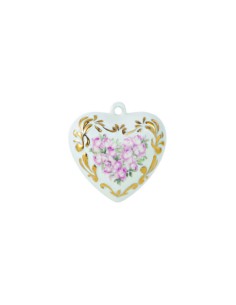 Cuore in Porcellana con decoro oro e rose a rilievo, 8 cm