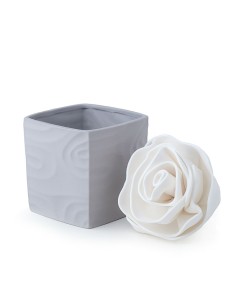 Contenitore cubo in Porcellana bisquit grigiocon spugna a fiore bianco