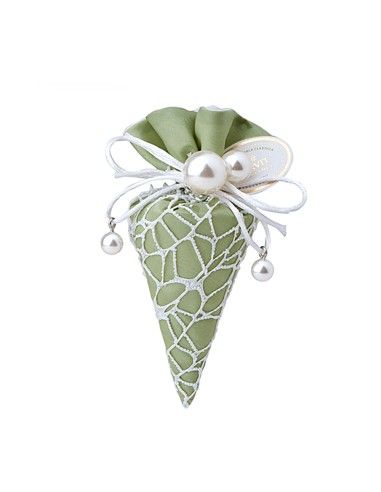 Hervit - Cono Pizzo e Taffeta' Verde 10 cm Perle