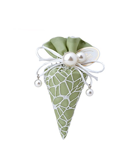 Hervit - Cono Pizzo e Taffeta' Verde 10 cm Perle