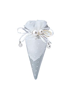 Hervit - Cono Pizzo e Taffeta' Grigio 10 cm Perle