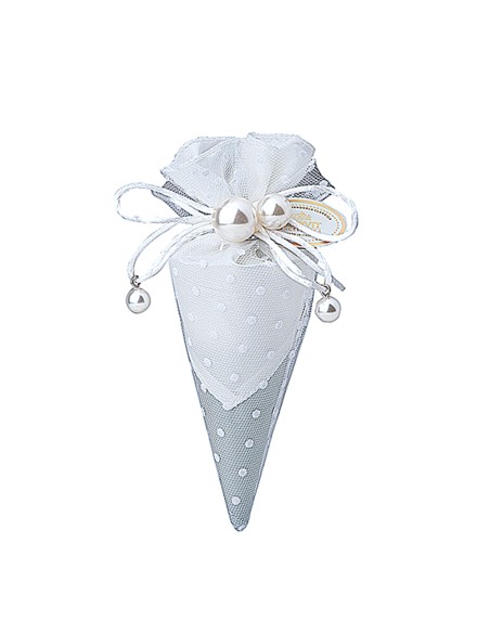 Hervit - Cono Pizzo e Taffeta' Grigio 10 cm Perle