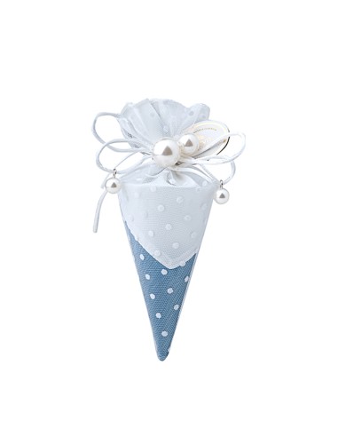 Hervit - Cono Pizzo e Taffeta' Blu 10 cm Perle