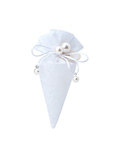 Hervit - Cono Pizzo e Taffeta' Bianco 10 cm Perle