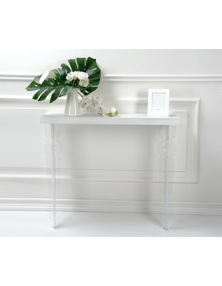 iPLEX Design - Consolle ""MAUGENIO"" Habitat bianco supremo - Trasparente/WOOD BIANCO - 100x86x32 cm