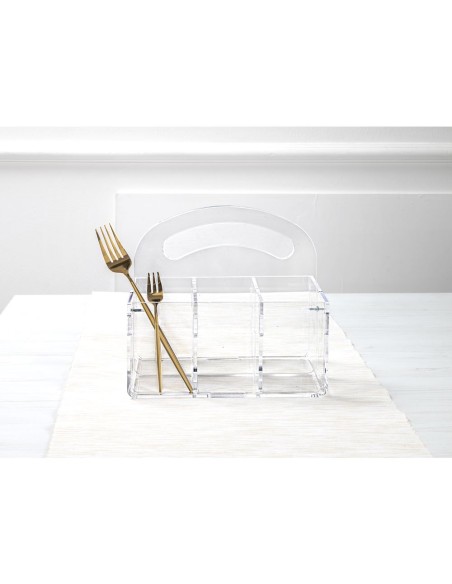 iPLEX Design - Serving P/Posate 6 Sedi Con Manico Trasparente in plexiglass - 28,5x13x21 cm