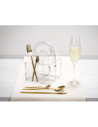 iPLEX Design - Serving P/Posate 4 Sedi Con Manico Trasparente in plexiglass - 21x21x14,5 cm