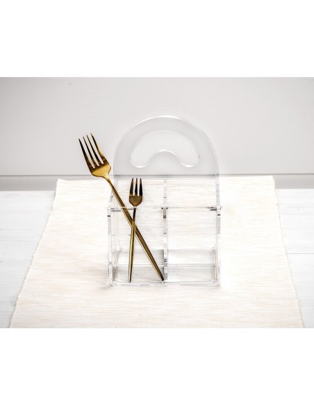 iPLEX Design - Serving P/Posate 4 Sedi Con Manico Trasparente in plexiglass - 21x21x14,5 cm
