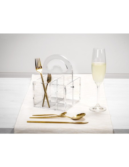 iPLEX Design - Serving P/Posate 4 Sedi Con Manico Trasparente in plexiglass - 21x21x14,5 cm