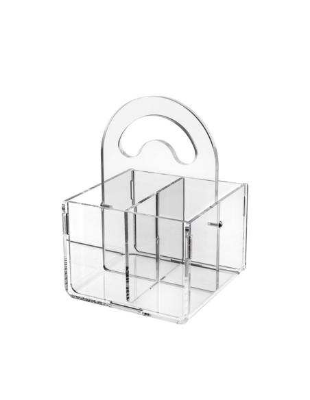 iPLEX Design - Serving P/Posate 4 Sedi Con Manico Trasparente in plexiglass - 21x21x14,5 cm