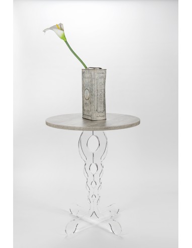 iPLEX Design - ""ARABESCO"" Tavolo medium Habitat grigio atrium - Trasparente/WOOD GRIGIO - 50x60x50 cm