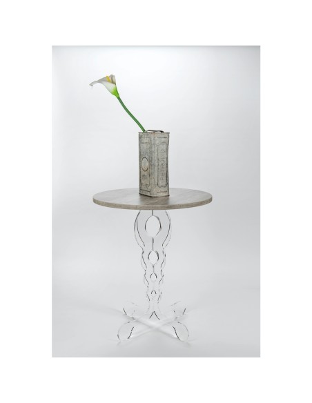 iPLEX Design - ""ARABESCO"" Tavolo medium Habitat grigio atrium - Trasparente/WOOD GRIGIO - 50x60x50 cm