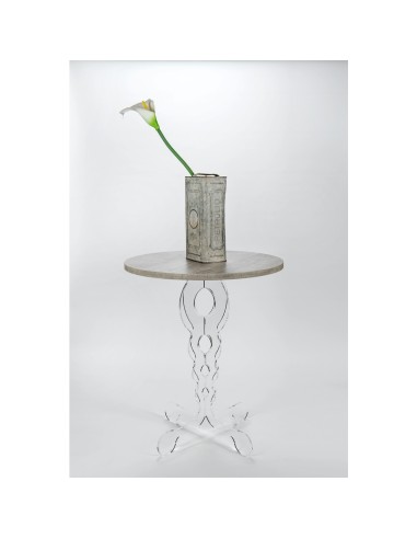 iPLEX Design - ""ARABESCO"" Tavolo medium Habitat grigio atrium - Trasparente/WOOD GRIGIO - 50x60x50 cm