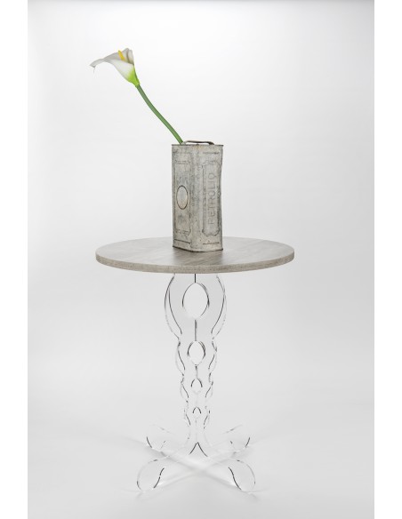 iPLEX Design - ""ARABESCO"" Tavolo medium Habitat grigio atrium - Trasparente/WOOD GRIGIO - 50x60x50 cm