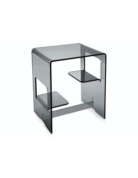 iPLEX Design - Tavolino/Comodino ""ENAN"" fume' - fumè Trasparente - 37x46x30 cm