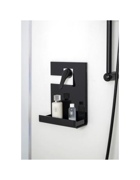 iPLEX Design - Calipso Mensola Doccia Gruccia Nero in plexiglass - 24x31,5x10 cm