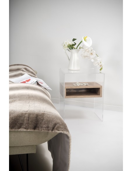 iPLEX Design - ""LYN"" TavolinoComodino Habitat rovere - Trasparente/marrone - 40x50x33 cm