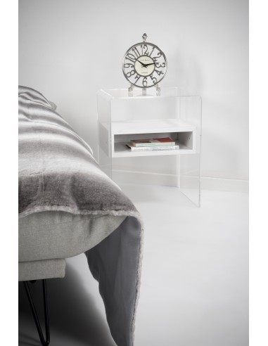 iPLEX Design - ""LYN"" TavolinoComodino Habitat bianco supremo - Trasparente/bianco - 40x50x33 cm