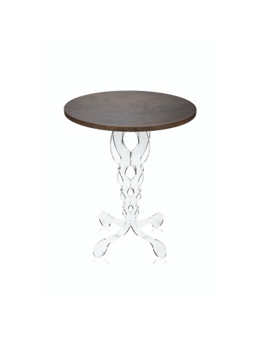 iPLEX Design - ""ARABESCO"" Tavolo medium Habitat corten - Trasparente/WOOD CORTEN - 50x60x50 cm