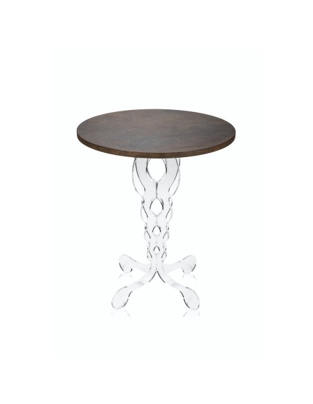 iPLEX Design - ""ARABESCO"" Tavolo medium Habitat corten - Trasparente/WOOD CORTEN - 50x60x50 cm