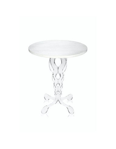 iPLEX Design - ""ARABESCO"" Tavolo medium Habitat bianco supremo - Trasparente/WOOD BIANCO - 50x60x50 cm
