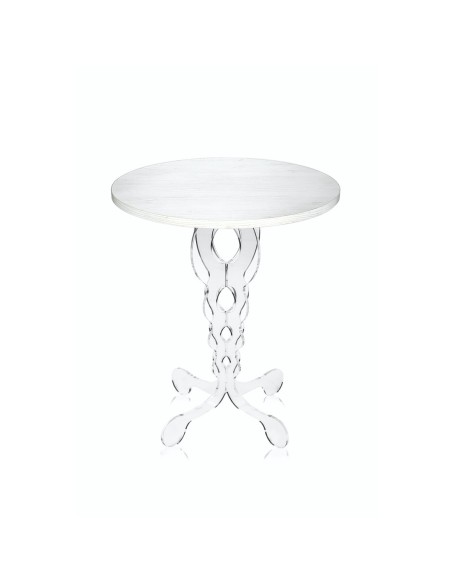 iPLEX Design - ""ARABESCO"" Tavolo medium Habitat bianco supremo - Trasparente/WOOD BIANCO - 50x60x50 cm