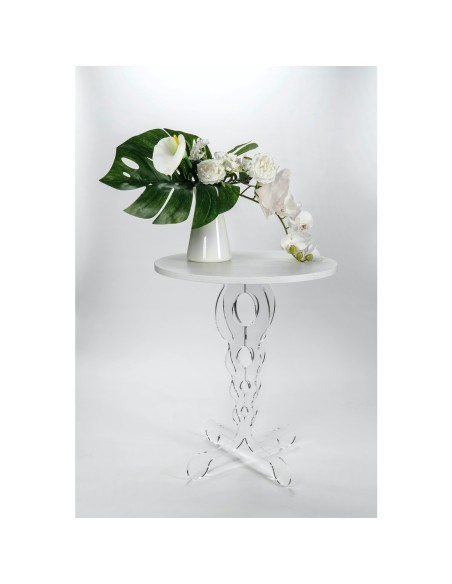 iPLEX Design - ""ARABESCO"" Tavolo medium Habitat bianco supremo - Trasparente/WOOD BIANCO - 50x60x50 cm